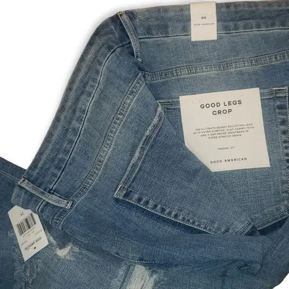 NWT! Good American Good Legs Crop High Waist ripped busted Sz 24W - Picture 7 of 11